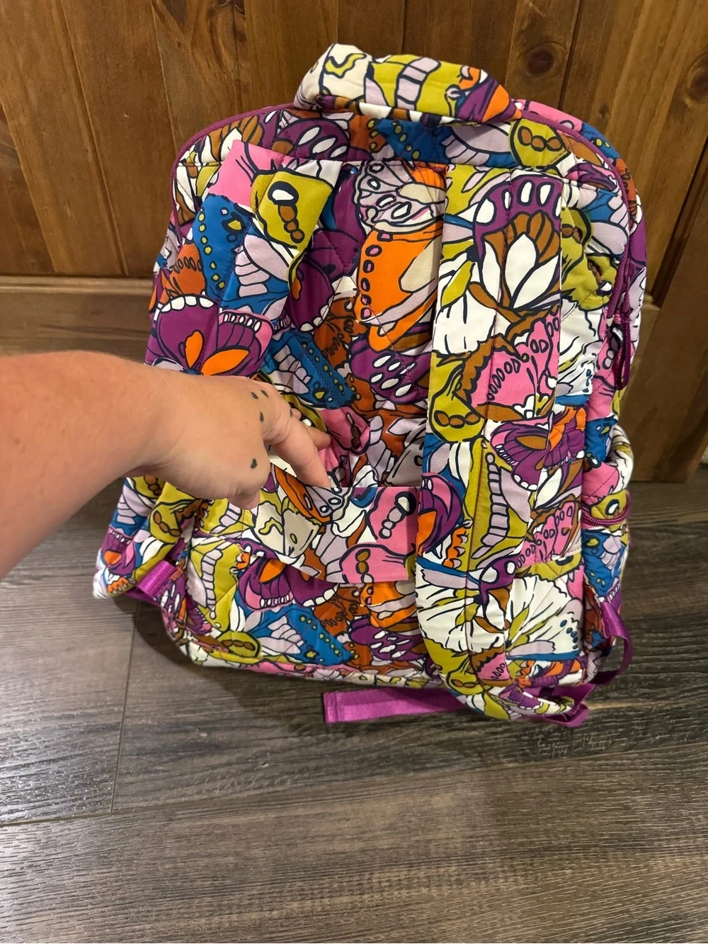 Vera Bradley Quilted Butterfly Backpack in Pink, Orange & Yellow